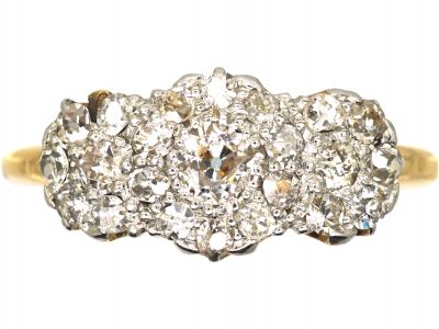 Edwardian 18ct Gold & Platinum Triple Cluster Ring set with Diamonds