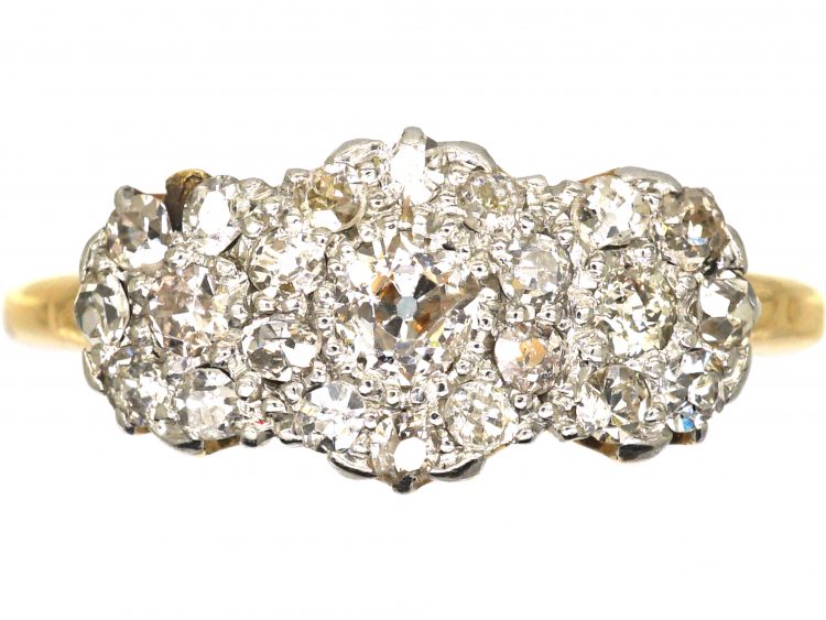 Edwardian 18ct Gold & Platinum Triple Cluster Ring set with Diamonds