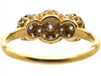 Edwardian 18ct Gold & Platinum Triple Cluster Ring set with Diamonds