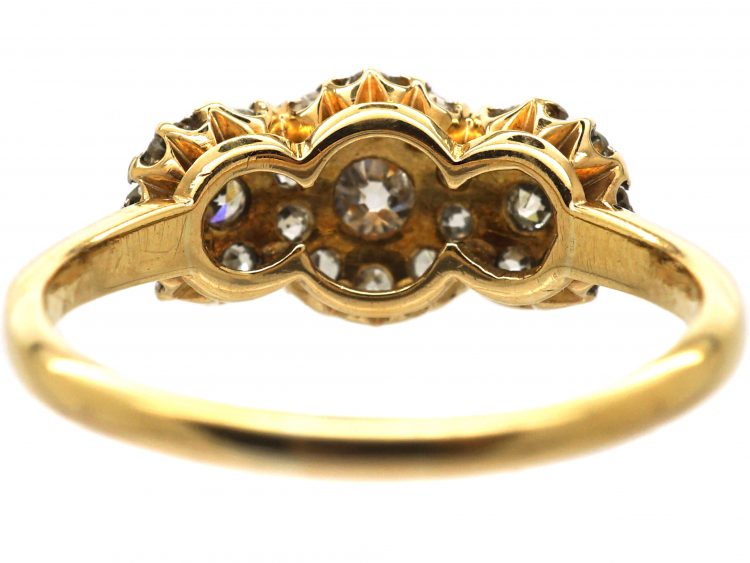 Edwardian 18ct Gold & Platinum Triple Cluster Ring set with Diamonds