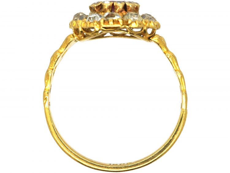 Victorian 18ct Gold Cluster Ring Set with a Ruby & Old Mine Cut Diamonds