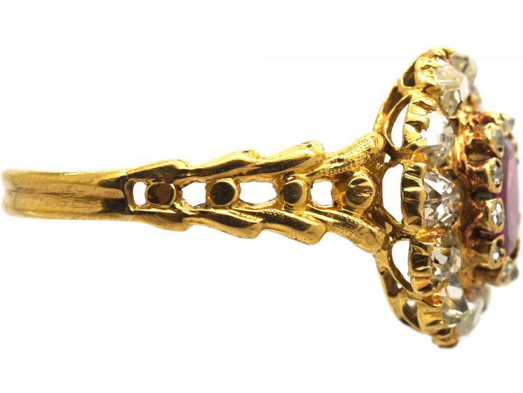 Victorian 18ct Gold Cluster Ring Set with a Ruby & Old Mine Cut Diamonds
