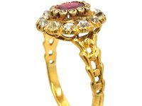 Victorian 18ct Gold Cluster Ring Set with a Ruby & Old Mine Cut Diamonds