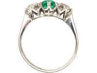 Early 20th Century 18ct White Gold & Platinum, Emerald & Diamond Three Stone Ring