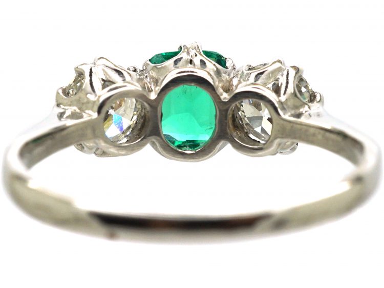 Early 20th Century 18ct White Gold & Platinum, Emerald & Diamond Three Stone Ring