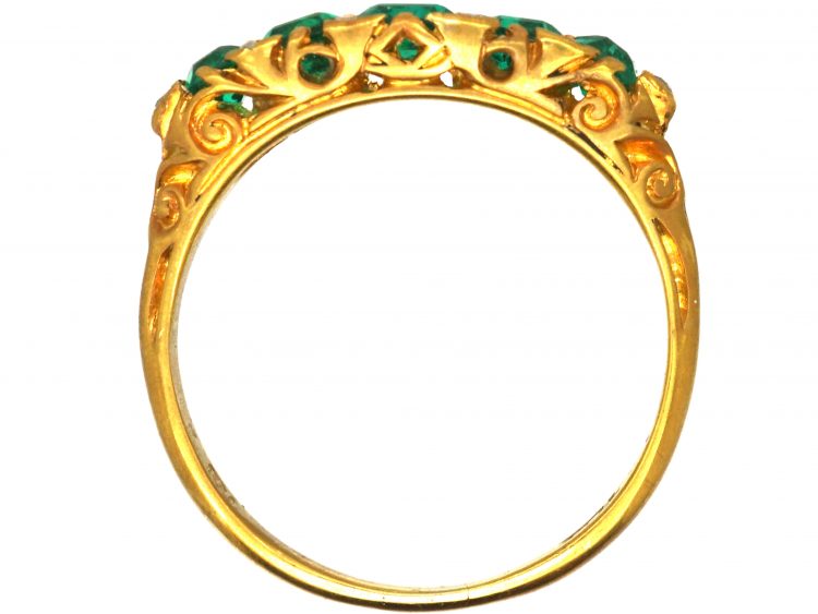 Victorian 18ct Gold, Five Stone Emerald Carved Half Hoop Ring