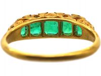 Victorian 18ct Gold, Five Stone Emerald Carved Half Hoop Ring