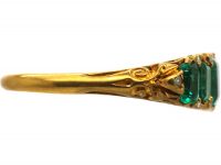Victorian 18ct Gold, Five Stone Emerald Carved Half Hoop Ring