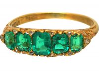 Victorian 18ct Gold, Five Stone Emerald Carved Half Hoop Ring