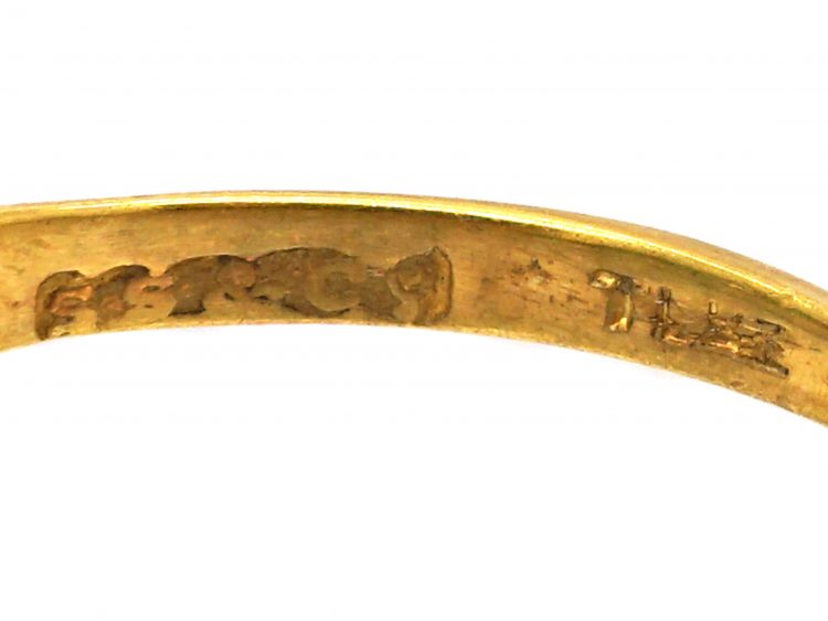Victorian 18ct Gold, Five Stone Emerald Carved Half Hoop Ring