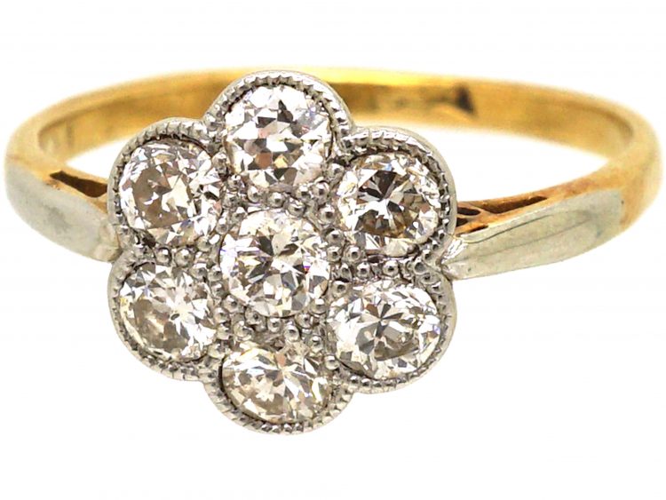 Edwardian 18ct Gold & Platinum, Diamond Cluster Ring