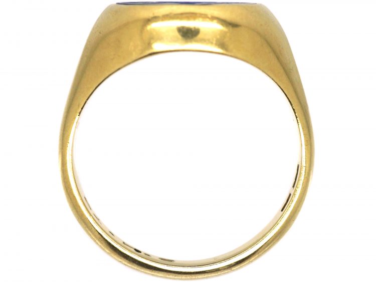 Mid 20th Century 14ct Gold Signet Ring set with Lapis Lazuli with an Intaglio of a Crest