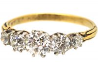 Edwardian 18ct Gold & Platinum, Five Stone Diamond Ring with Scroll Shoulders