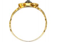 Georgian 18ct Gold & Black Enamel Mourning Ring with Pansy Motif set with a Diamond