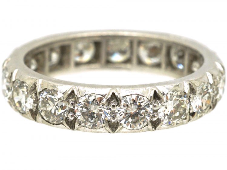 Art Deco Platinum Eternity Ring with Curved Edges set with Diamonds