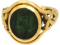 Victorian 18ct Gold Signet Ring set with a Bloodstone with an Intaglio of a Castle