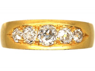Victorian 18ct Gold Boat Shaped Ring set with Old Mine Cut Diamonds