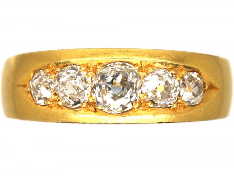 Victorian 18ct Gold Boat Shaped Ring set with Old Mine Cut Diamonds