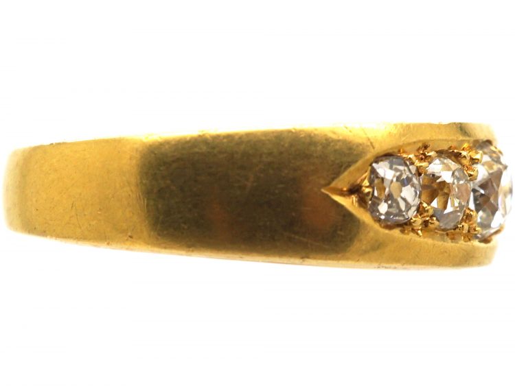 Victorian 18ct Gold Boat Shaped Ring set with Old Mine Cut Diamonds
