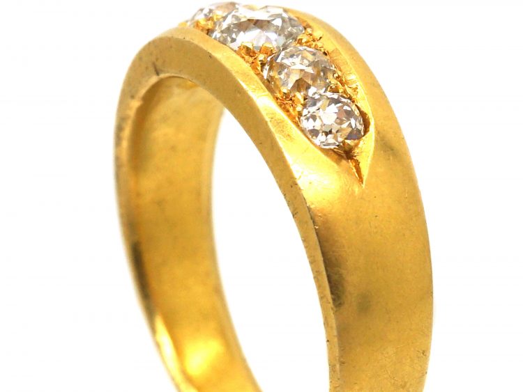 Victorian 18ct Gold Boat Shaped Ring set with Old Mine Cut Diamonds