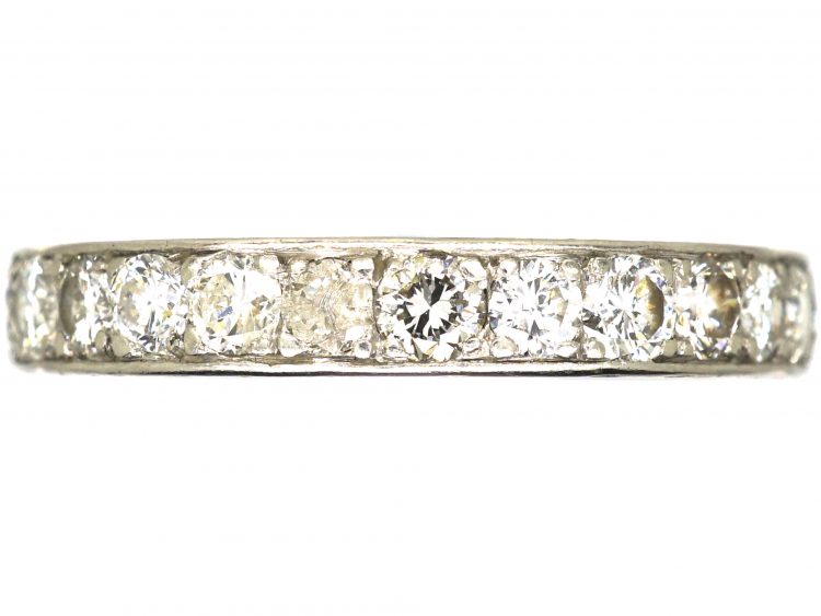Art Deco Platinum & Diamond Eternity Ring with Engraved Sides