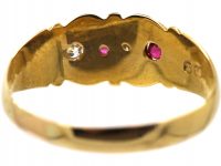 Edwardian 18ct Gold Double Heart Ring set with Diamonds & Rubies