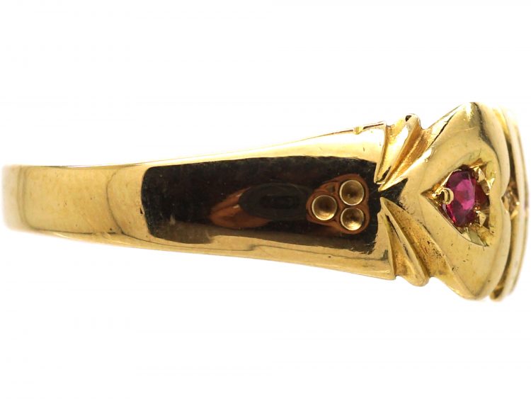 Edwardian 18ct Gold Double Heart Ring set with Diamonds & Rubies