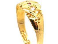 Edwardian 18ct Gold Double Heart Ring set with Diamonds & Rubies
