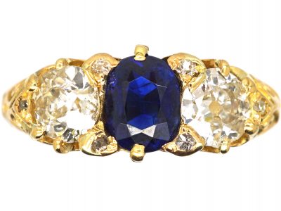 Victorian 18ct Gold,Three Stone Sapphire & Diamond Ring