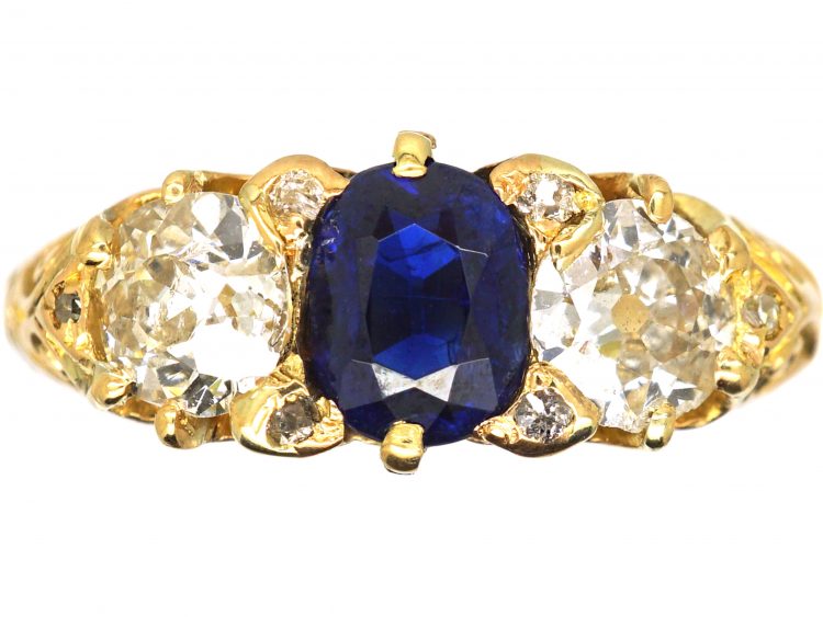Victorian 18ct Gold,Three Stone Sapphire & Diamond Ring