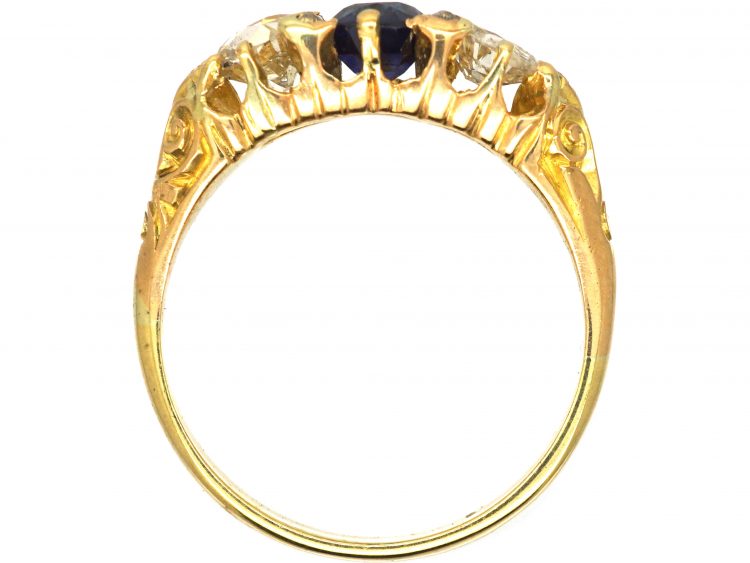 Victorian 18ct Gold,Three Stone Sapphire & Diamond Ring
