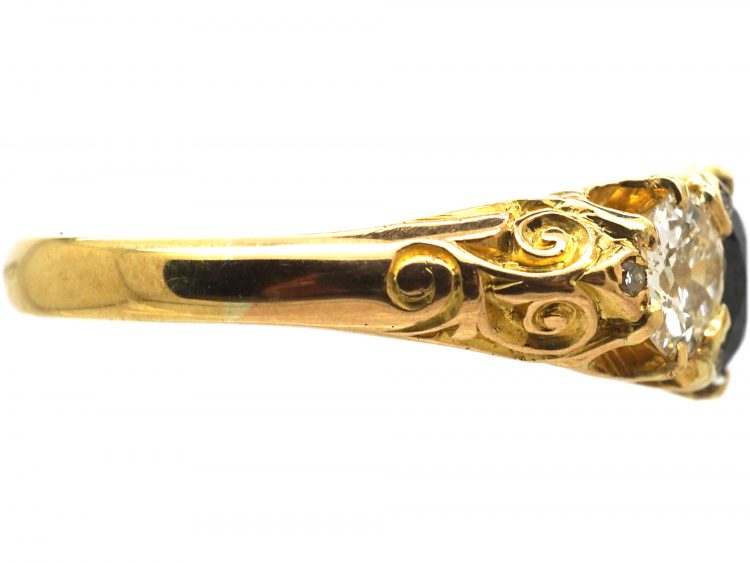 Victorian 18ct Gold,Three Stone Sapphire & Diamond Ring