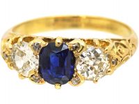 Victorian 18ct Gold,Three Stone Sapphire & Diamond Ring