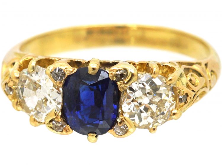 Victorian 18ct Gold,Three Stone Sapphire & Diamond Ring