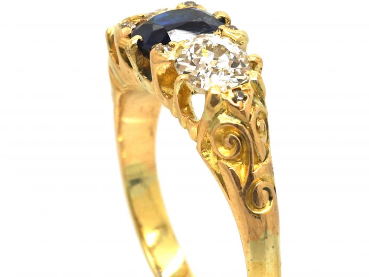 Victorian 18ct Gold,Three Stone Sapphire & Diamond Ring
