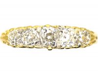 Victorian 18ct Gold, Five Stone Diamond Carved Half Hoop Ring