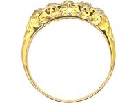 Victorian 18ct Gold, Five Stone Diamond Carved Half Hoop Ring