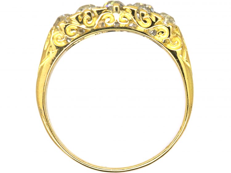 Victorian 18ct Gold, Five Stone Diamond Carved Half Hoop Ring