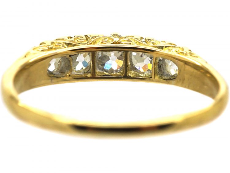 Victorian 18ct Gold, Five Stone Diamond Carved Half Hoop Ring