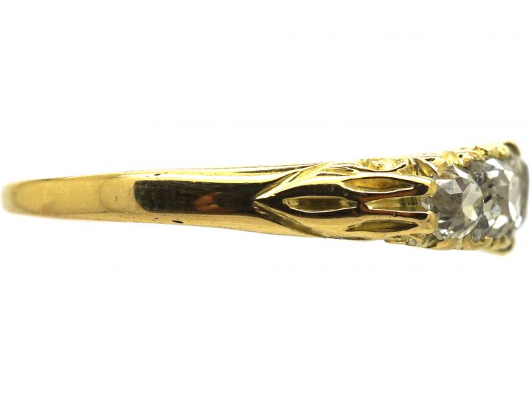 Victorian 18ct Gold, Five Stone Diamond Carved Half Hoop Ring