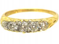 Victorian 18ct Gold, Five Stone Diamond Carved Half Hoop Ring
