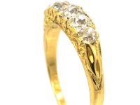 Victorian 18ct Gold, Five Stone Diamond Carved Half Hoop Ring