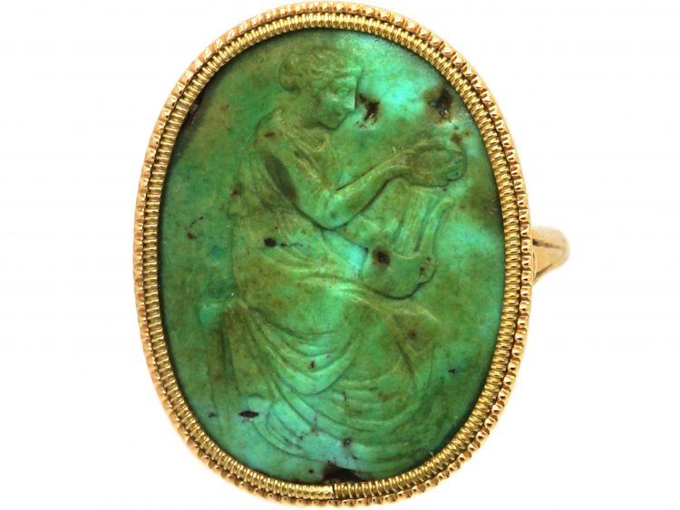 Georgian 15ct Gold, Turquoise Ring with Carved Classical Scene