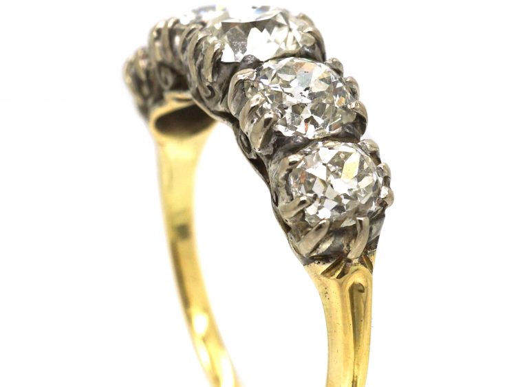 Victorian 18ct Gold, Five Stone Old Mine Cut Diamond Ring