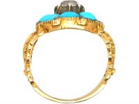 Georgian 18ct Gold, Turquoise & Diamond Cluster Ring