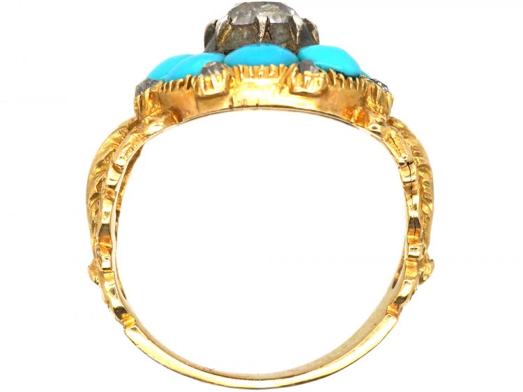 Georgian 18ct Gold, Turquoise & Diamond Cluster Ring