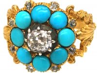 Georgian 18ct Gold, Turquoise & Diamond Cluster Ring