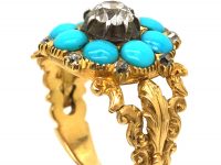 Georgian 18ct Gold, Turquoise & Diamond Cluster Ring