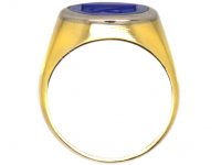 18ct Gold & Lapis Signet Ring with Intaglio of the Moon, a Star & Roses