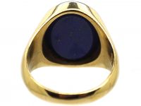 18ct Gold & Lapis Signet Ring with Intaglio of the Moon, a Star & Roses